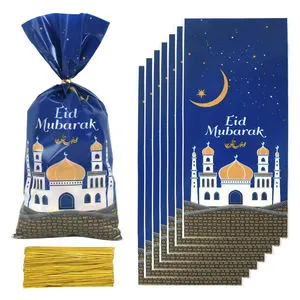2024 Islamic Muslim Party Supplies 100pcs Plastic Eid Mubarak Gift Bags for Candy & Cookie Ramadan Kareem Decoration Eid Gifts