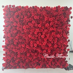 H-821 8ft X 8ft Floral Wall Panel Red Rose Flower Wall Backdrop Wedding Supplies 3D Style Silk Flower Decorations