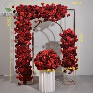 Luxury Red Burgundy Rose Wedding Arch Floral Row Arrangement Table Centerpieces Flower Ball Banquet Party artifical flower decor