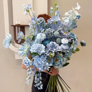 Wholesale Blue Series Single Stem Silk Flower Floral Arrangement Accessories Artificial Flower For Wedding Home Event Decoration