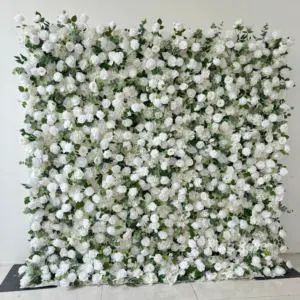 Custom White Rose Flower Wall Silk Artificial Background for Wedding & Party Decorations