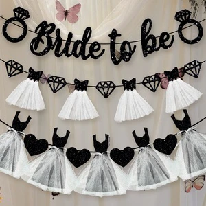 Paper Bride-to-Be Sequined Banner Set with Letter and Heart Bunting for Wedding-Themed Parties