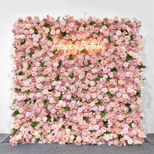 Nicro New Pink Roses Theme Wedding Party Backdrop Curtain Ornament Background Decoration Artificial Silk Flower Wall