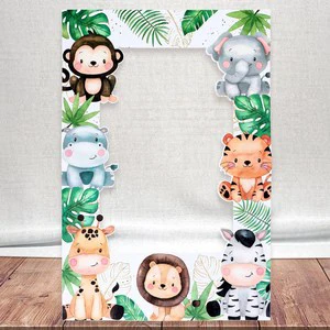 Forest Animal Photo Booth Selfie Props Frame With Animal Paper Card Stick Background Photography for Birthday Event Decoration