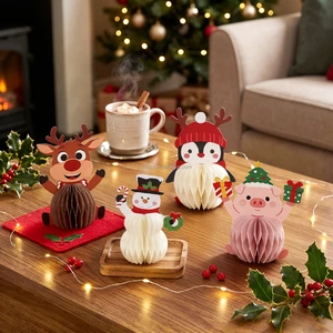 Paper Tree Honeycomb Paper Christmas Festival Tree Hanging Ornaments with Magnets Xmas Home Decorations