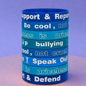 Promotional Silicone Wristband 5-Pack Anti Bullying Slogan Waterproof Decorative Jewelry Round Model Made in Zhaoqing Guangdong
