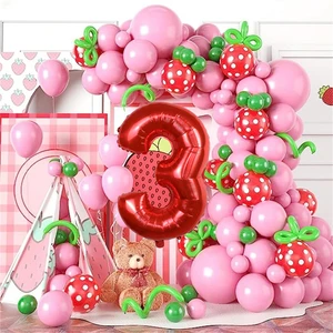 Strawberry Fruit Theme Balloon Chain Set for Boys and Girls Birthday Background & Party Decorations Includes Balloon Arches