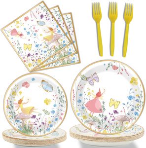 96 Pieces Talking Party Tableware Set Truly Fairy Theme Birthday Party Table Decoration Supplies Tea Luncheon Garden Paper Plate