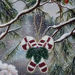 Candy Cane Christian Alloy Handmade Soft Durable Embroidered Beaded Multicolored Eco-Friendly Christmas Tree Hanging Decoration