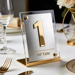 Custom Stainless Steel Brass Table Decoration Double-sided Stainless Steel Seating Table Menu Card Restaurant Table Number Plate