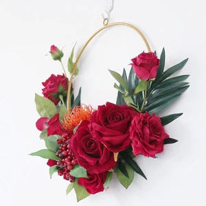 Wholesale Holiday Festival Wedding Artificial Flower Hoop Wreath Metal Hoop Garland Hanging for Front Door Backdrop Wall Rose
