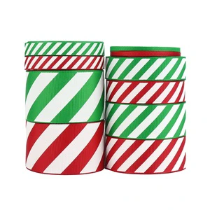 Midi Merry Christmas Decoration Supplies Ribbon Custom Ink Printing Stripe Red and Green Christmas on Grosgrain Ribbon
