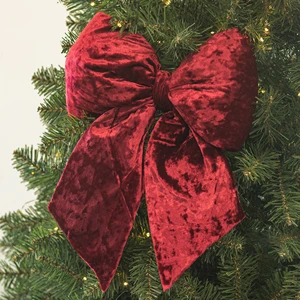 Personalized Large Outdoor Garland Christmas Decoration Red Bow Wired Polyester Plush Tree Top Gift Wrap Seasonal Ribbon