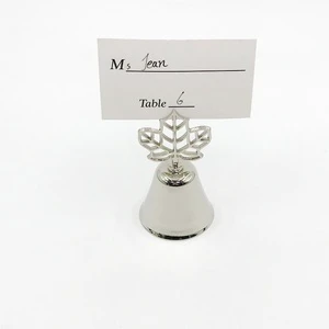 European Style Creative Silver Maple Leaf Bell Seat Card Holder Dropshipping Wedding Business Place Cards Table Numbers