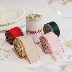 DIY Christmas Decor Wreath Bows Xmas Ribbon Roll Christmas Tree Ribbon Pink Satin Christmas Ribbons with Gold Edges