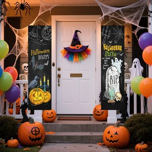 2025 New Halloween Festival Decoration Supplies Pumpkin Party Decoration Vertical Courtyard Background Cloth Decoration Supplies