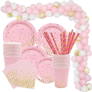 2021 POP Party Set with Platos Cups Napkins Banner-for Valentine's Day Dinnerware and Fiesta Decorations