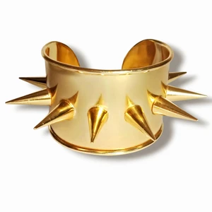 Stunning Gold Plated Brass Spiked Cuff Bracelet – Cosplay Punk Rock Style, Harley Quinn Inspired Suicide Squad Cuff Bracelets