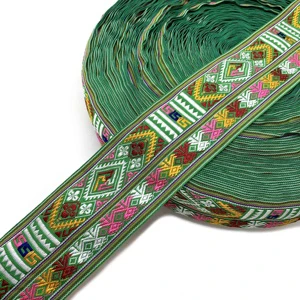 Best Selling Morden Style Comfortable Ethnic Wind Green Glossy Yarn Polyester Jacquard Webbing Ribbon
