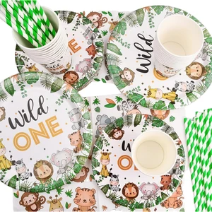 Wholesale Jungle Animal Easter Supplies Eco Friendly Paper Plates Cups Napkins Straw for Restaurants Snack Bars