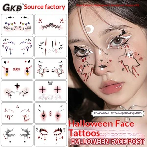 Halloween Tattoo Stickers Funny Party Cartoon Face Stickers New Temporary Makeup Horror-Proof Water Transfer