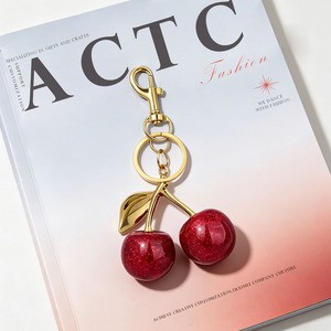 Hot Hot Beautiful Red Crystal Cherry Shape Women's Bag Pendant Accessories High Quality Creative Keychain