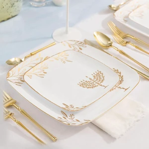 700pcs Wholesale Customizable Patterned Disposable square Plastic Plates for Restaurant Weddings, Suitable for Wedding Occasions