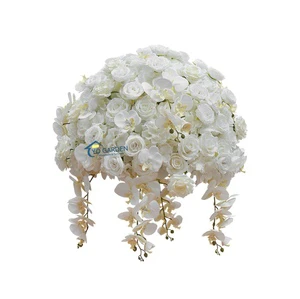 High Quality Custom Artificial White Orchids Rose Flower Ball Arrangements Wedding Party Dining Table Decor Silk Backdrop