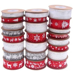 Organza Christmas Foam Snow Ribbon Christmas Tree Gift Packaging Polyester Snow Ribbon