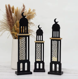 DAMAI Eid Moubarak Decor Moon Tower Ornaments Star Moon Castle Wooden Craft Standee Desktop Supplies for Festival Decoration
