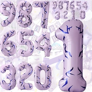40 Inches Number Balloon with Kpop Theme Tattoo Design Giant Lavender Number Foil Balloons Party Birthday Anniversary Supplies