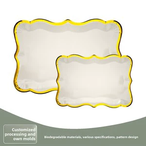 Ready-to-ship Rectangular Gold-embossed Biodegradable Disposable Party Paper Plates Holiday Birthday Party Decoration Set