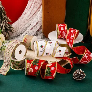Printed Wire Edged Burlap Christmas Ribbon for DIY Bow, Wreath & Xmas Gift Wrapping Decoration