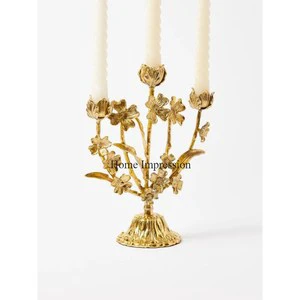 Popular Flowers Designer Aluminum Casted High Graded Gold Plated Wedding Decorations and Table Centerpieces Lightning Supplies