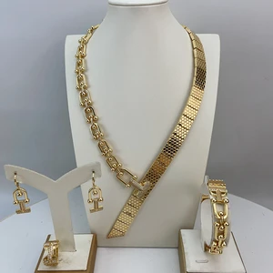 2025 Brass Jewelry Italian Gold Plated Jewelry Classic Necklace Sets for Woman Wedding Bridal Party Jewelry FHK22582