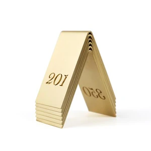 MAXERY Luxury Solid Brass Table Number Sign Modern Brushed Brass Desk Tent Cards for Wedding Restaurant Cafe Hotel VIP Reception