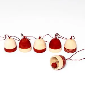 Handcrafted Wooden Christmas Ornaments for Christmas Decoration Set of 4 Snowman Tree and Spheres 6 Bells Red