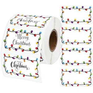 Black Round Merry Christmas Gift Sticker Waterproof Adhesive Sticker Round Sticker For Greeting Card Gift Packaging Box Xmas