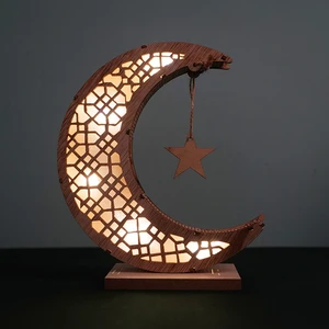 DAMAI Ramadan Mubarak Eid Decorations Wooden Moon Star Lights Table Ornaments for Home Party Supplies