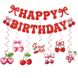 Cherry's Birthday Party Theme Decoration Flag and Banner for the Party, Cherry Birthday Party Banner