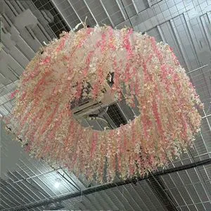 Factory Custom Artificial Wisteria Flower Ceiling Hanging Decor Round Square Floral Backdrop Wedding Event Decoration