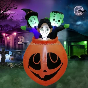 Halloween Inflatables Pumpkin Ghost Outdoor Decorations, Blow up Pumpkin Halloween Yard Decorations for Front Lawn Garden Decor
