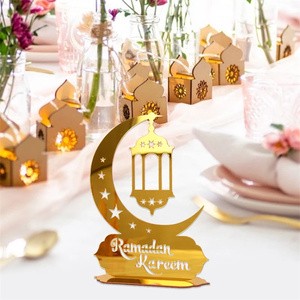 Hot Sale Ramadan Kareem Crafts Star and Moon Mirror Acrylic Decoration EID Mubarak Muslim Islamic Party Supplies for Party