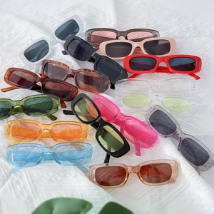 2022 Printed Brand Logo Square Lentes De Sol Trendy Sunglasses Vintage Ocean Plastic Custom Small Rectangle Sunglasses