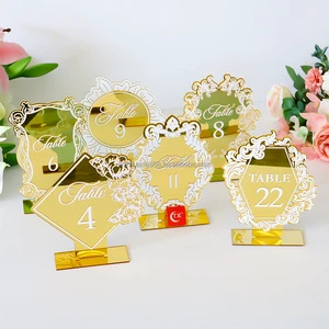 Gold Acrylic Wedding Table Number - Arched Mirror 3D Letter Table Card for Wedding Banquet Decoration