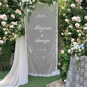 Custom Lace Wedding Banner Sheer Tulle Wedding Welcome Signs for Ceremony & Party Backdrop Decor