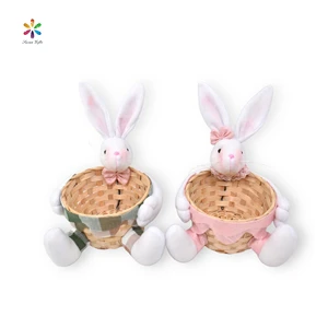 Susangifts Factory Green and Pink Tartan Design Couples Easter Bunny Spring Home and Shop Indoor Decoration Candy Basket