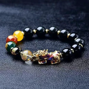 Wholesale Handmade Men's Beaded Couple Wealth Pi Xiu Lucky Cat Auspicious Character Cartoon Animal Zodiac Sign Tourist Souvenir