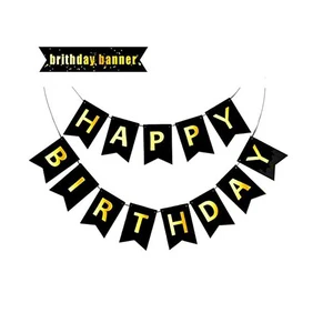 Happy Birthday Flat Banners for Party Decorations Anniversary Banner Party Supplies Swallowtail Bunting Flag Garland