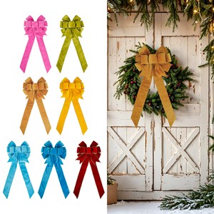 Custom Holiday Decoration Velvet Bow Christmas Tree Ornaments Double Layer Gold Edge Bow Door Hanging Ribbon Bows